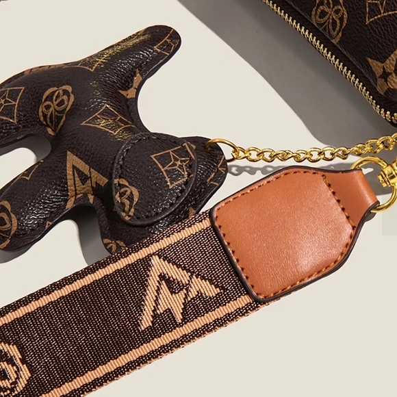 NEW Brown purse handbag dog keychain and dust bag Crossbody Discounted Shipping - Picture 3 of 12